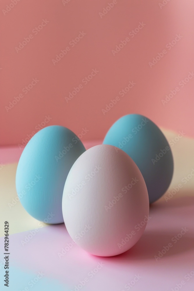 Three eggs on a colorful surface, perfect for food and cooking concepts