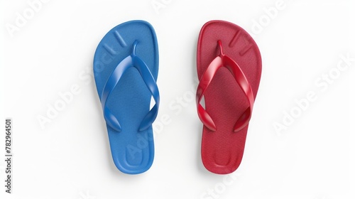 A pair of red and blue flip flops. Suitable for summer themed designs