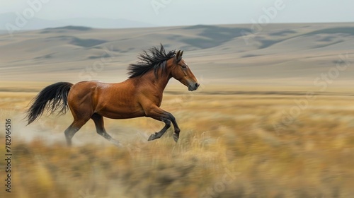 Majestic Mustang Galloping Across Vast Open Fields Embodying the Essence of Freedom and Unbridled Spirit