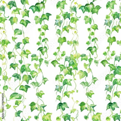 Fresh Green Ivy Leaves Pattern on White Background
