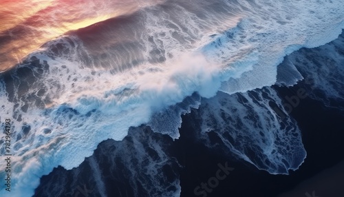 View of beautiful beach waves, coastline with foam after being hit by waves