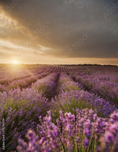 breathtaking beauty of lavender fields bathed in the warm glow of a setting sun
