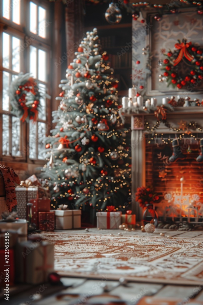 Festive room with traditional decorations. Perfect for holiday themes