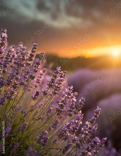 breathtaking beauty of lavender fields bathed in the warm glow of a setting sun