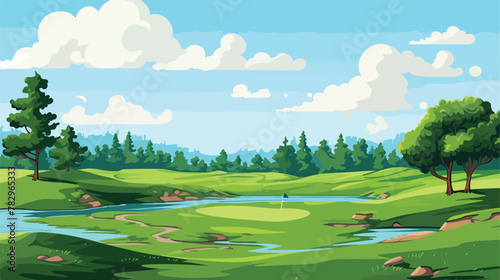 Drawing on a golf course 2d flat cartoon vactor ill