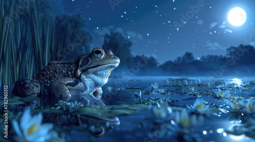 Frog Croaking in a Moonlit Pond Serene Chorus of the Night