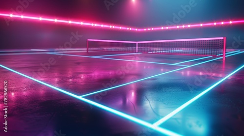 Glowing neon tennis field  A 3D vector illustration of a tennis court