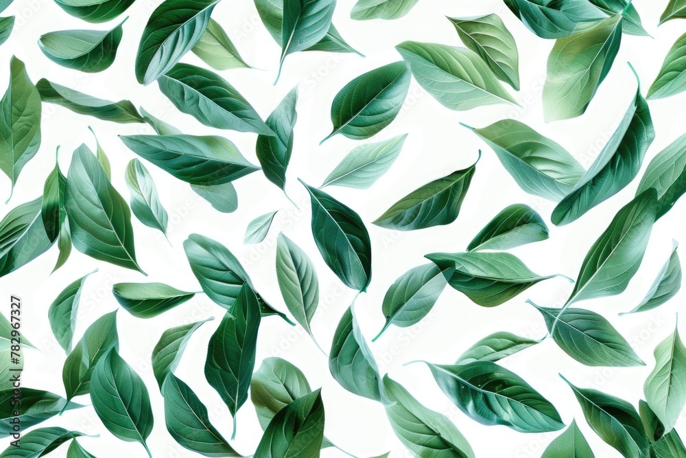 Green leaves pattern on a white background, suitable for botanical and nature themes Green leaves pattern on a white background, suitable for botanical and nature themes