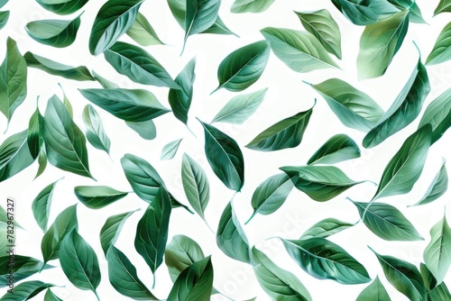 Green leaves pattern on a white background, suitable for botanical and nature themes