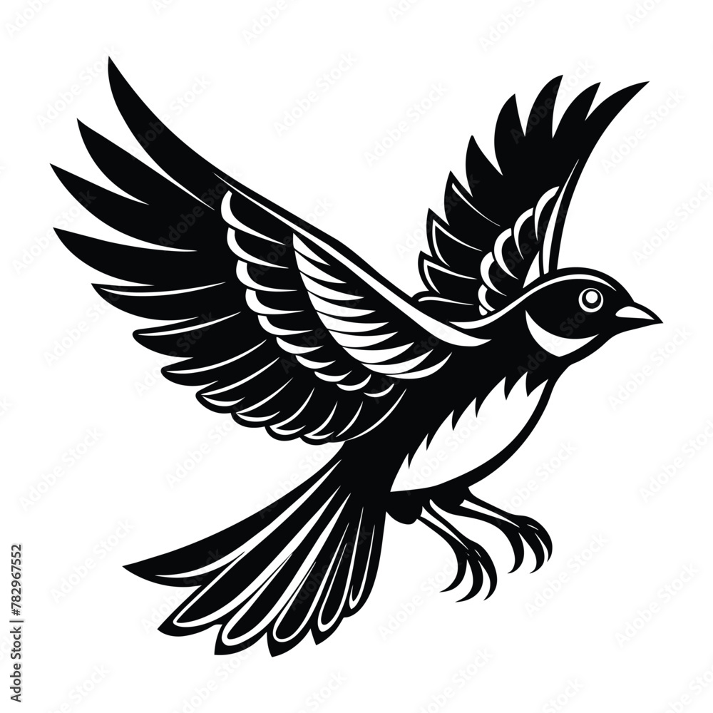 Obraz premium A silhouette flying bird black and white logo vector clip art