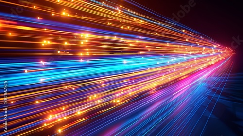 Telecommunications: A 3D vector illustration of a fiber optic cable transmitting data at high speed