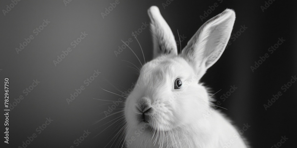 Obraz premium Close up photo of a rabbit in black and white, suitable for various projects