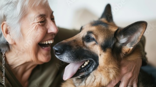 Elderly Woman Enjoying Quality Time with Her German Shepherd Dog