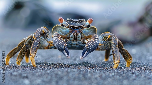 Scuttling Crab Navigating the Coastal Sand with Quick Movements in the Marine Environment