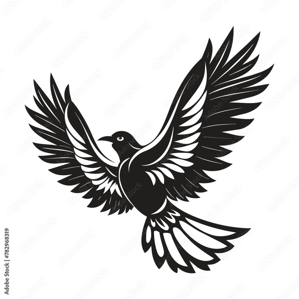 A silhouette flying bird black and white logo vector clip art