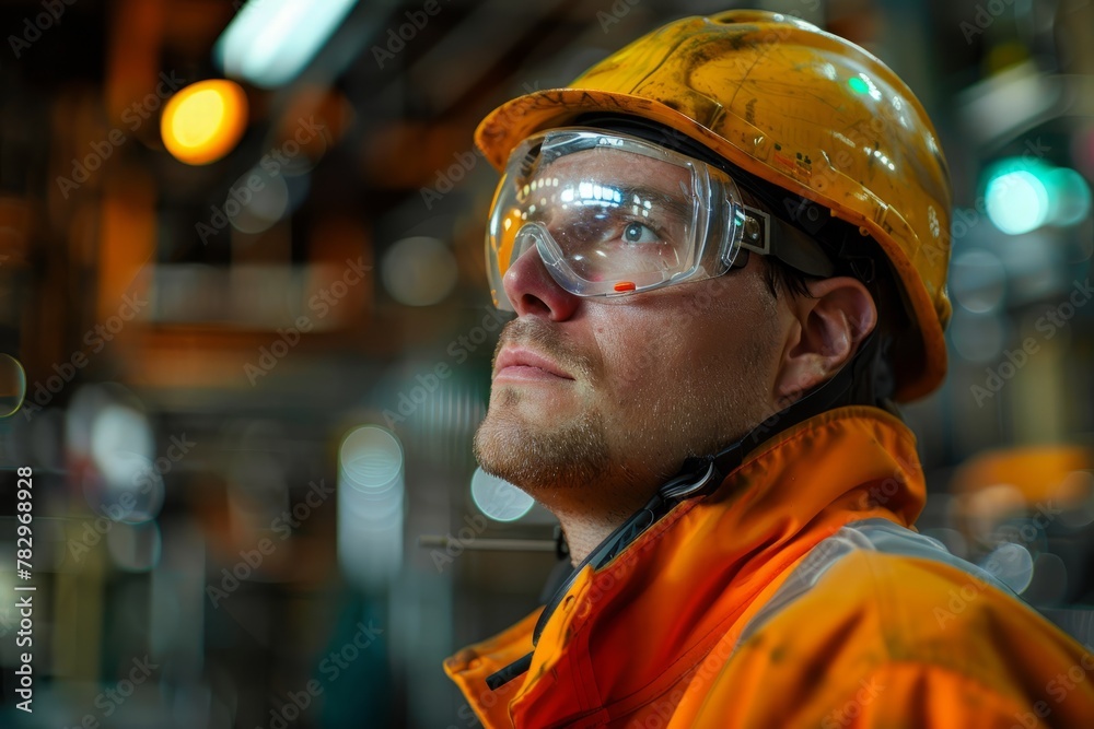 Child wearing a helmet observes a worker at a construction site, emphasizing safety and industry Child wearing a helmet observes a worker at a construction site, emphasizing safety and industry