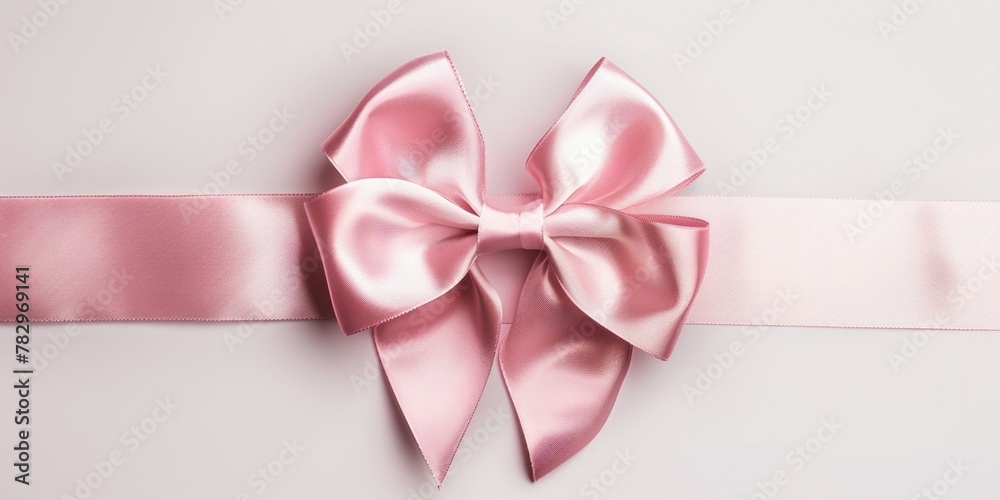 A pink bow tied to a pink ribbon, suitable for various occasions A pink bow tied to a pink ribbon, suitable for various occasions