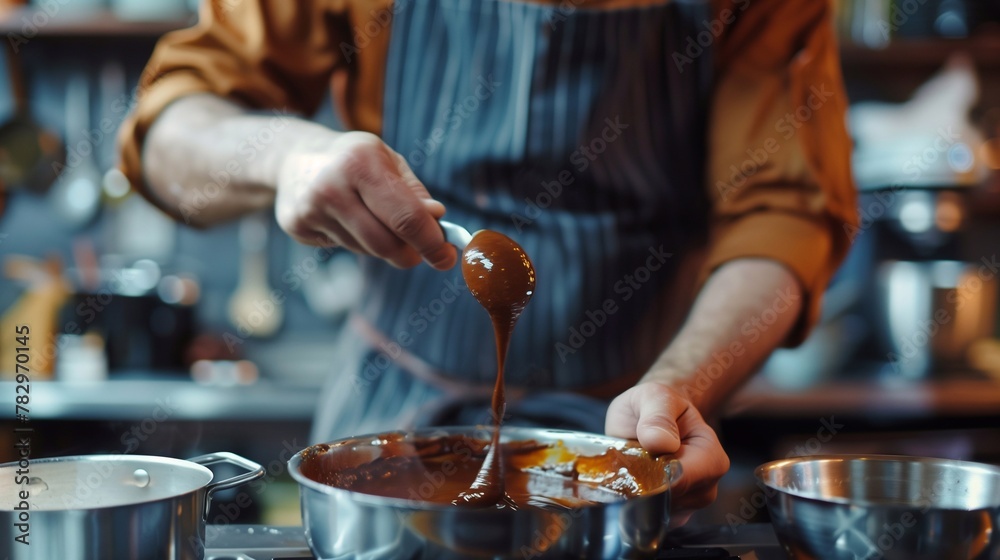 man prepares mole sauce in the kitchen man prepares mole sauce in the kitchen