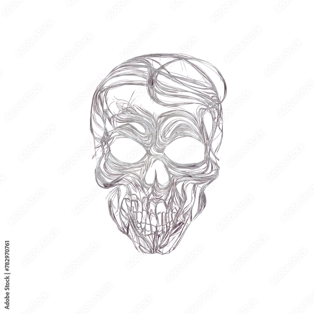Skull doodling illustration png.