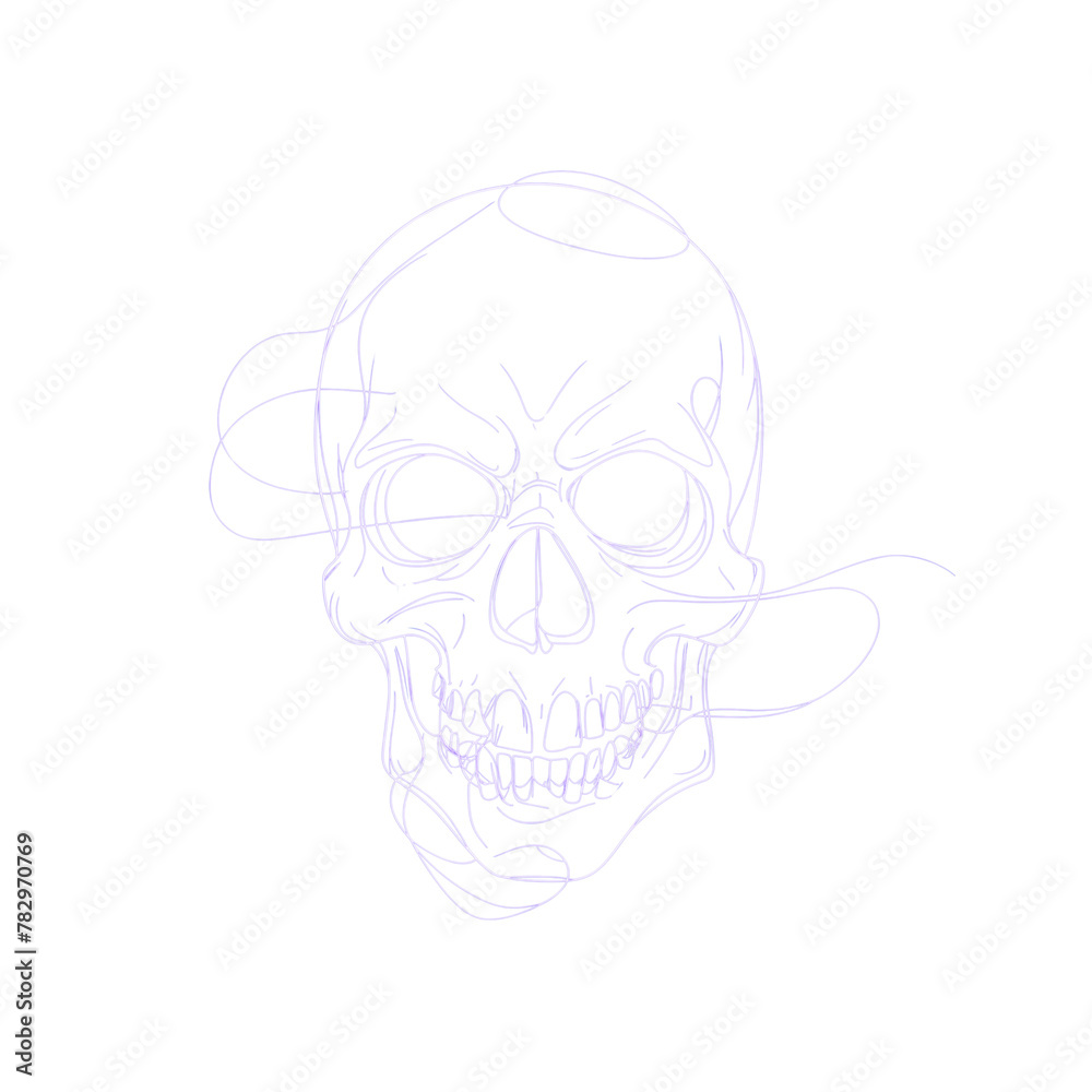 Skull doodling illustration png.