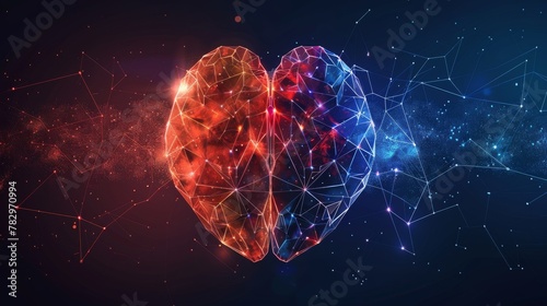 Future concept of a polygon heart and brain