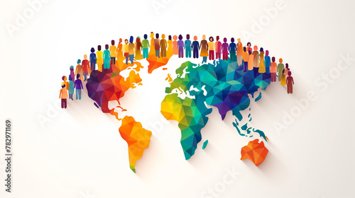 Diverse multiracial and multicultural group of people. Different ages and nationalities adult stay together. Tolerance community  ethnic company. Diversity concept. Flat vector cartoon illustration 