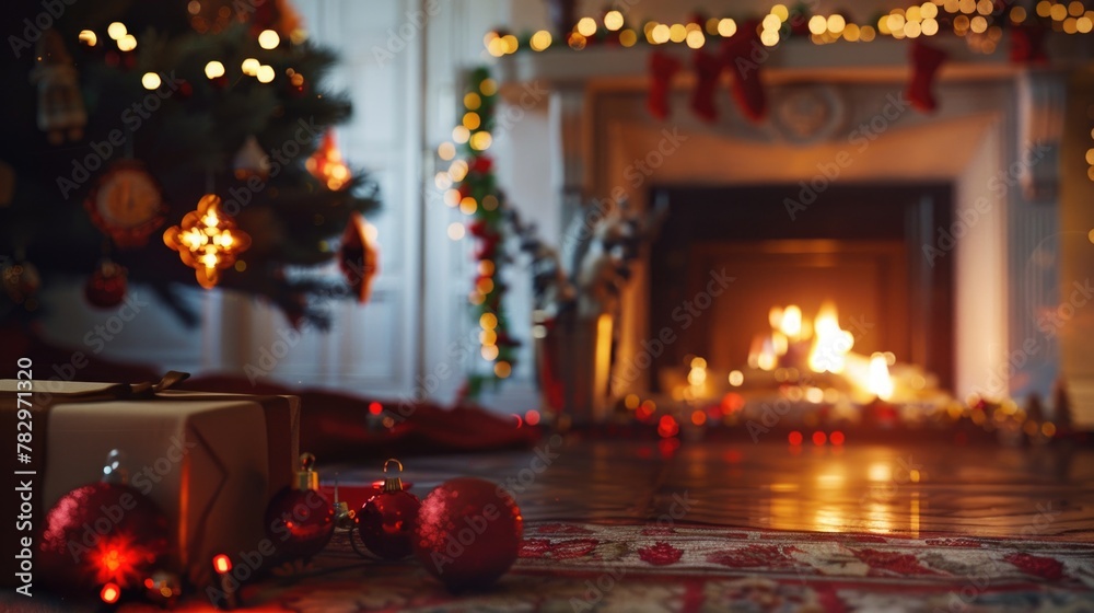 Cozy holiday scene with decorated tree and presents