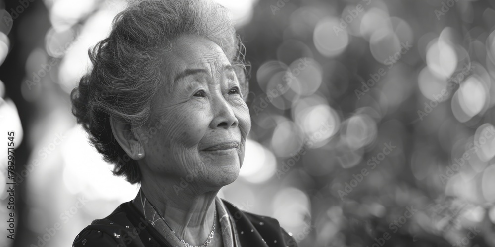 Black and white portrait of an elderly woman. Suitable for various projects