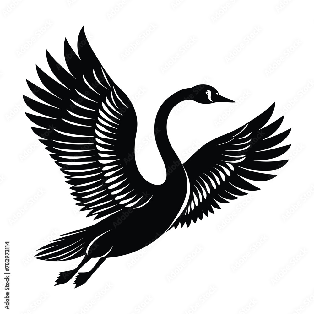 Obraz premium A silhouette flying bird swan black and white logo vector clip art