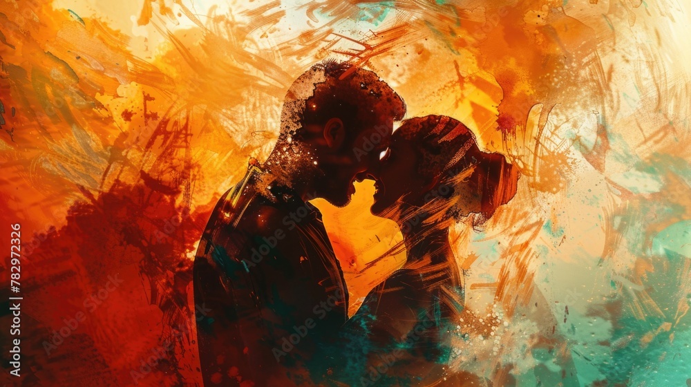 Romantic painting of a couple kissing, suitable for love themes Romantic painting of a couple kissing, suitable for love themes
