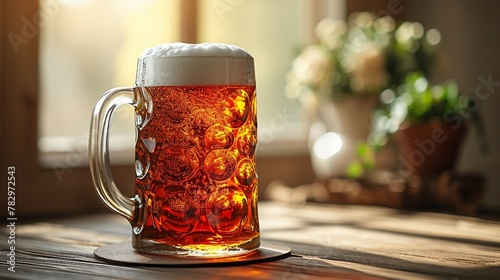 Kvass in a traditional mug, capturing the effervescence and rich color. AI generate illustration