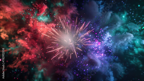 Wallpaper Mural Colorful fireworks display on night sky background. Pyrotechnics show, sparks and glow Torontodigital.ca