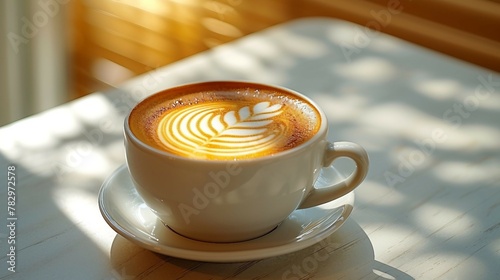 Latte art in focus on light background. AI generate illustration photo