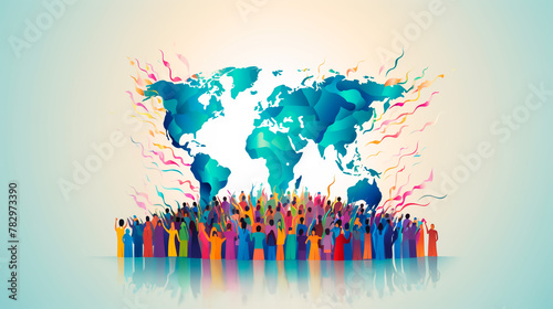 Diverse multiracial and multicultural group of people. Different ages and nationalities adult stay together. Tolerance community, ethnic company. Diversity concept. Flat vector cartoon illustration 