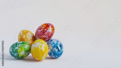 Colorful painted eggs stacked on top of each other. Perfect for Easter designs