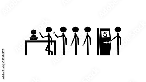 people holding ticket with queue number, black isolated silhouette