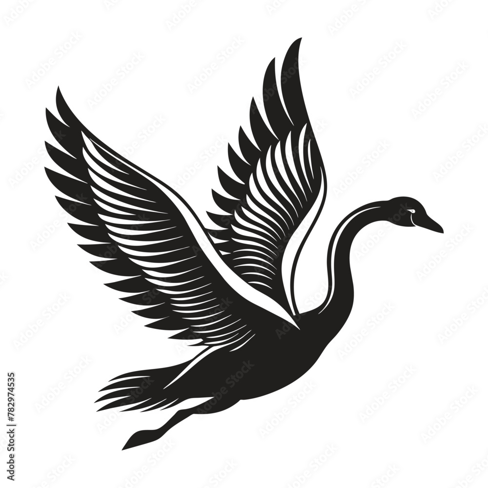 Obraz premium A silhouette flying bird swan black and white logo vector clip art