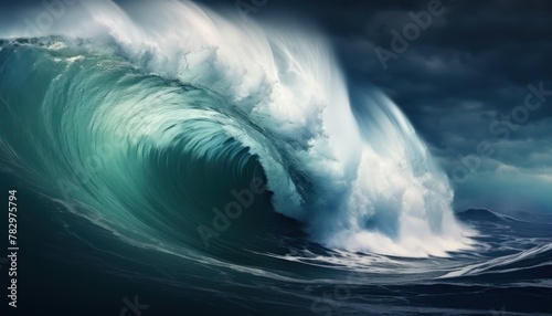 Beautiful reflection on the wave. Powerful storm surge wave before gurgling and foaming, ocean wave panoramic background