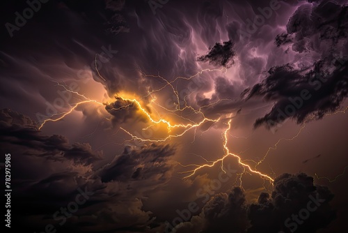A beautiful and terrifying photo of a lightning storm. photo