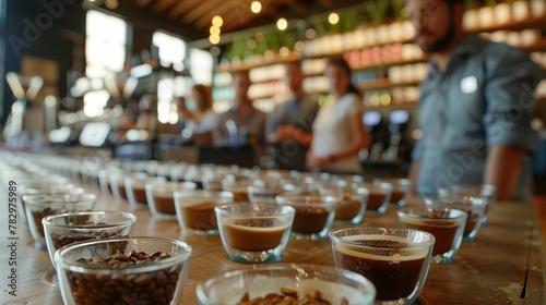 Evaluating Specialty Coffee Aroma Body and Flavor at a Cupping Event in a Cozy Cafe Setting
