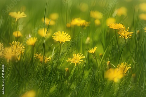 A field of yellow flowers with a blurred background