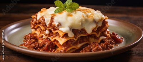 Plate of lasagna with melte...