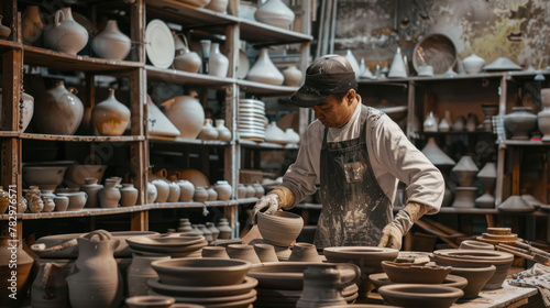 Man crafting a pot at a pottery shop