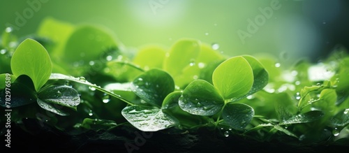 Lush green leaves adorned w...