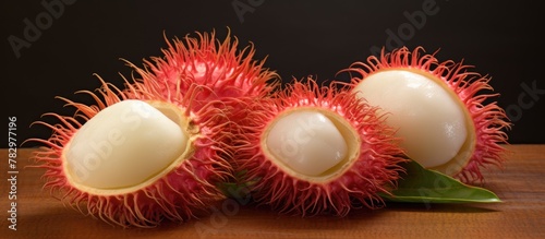 Rambutan fruit displayed on...