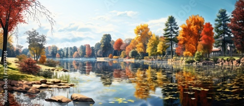 House by tranquil lake with...