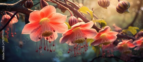 Pink flowers adorn tree bra...