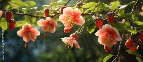 Flowers dangle from tree