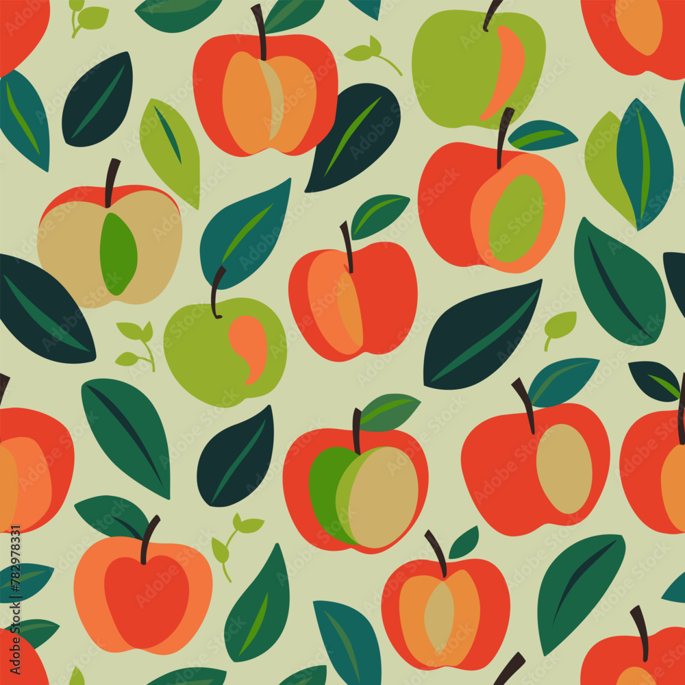 Seamless pattern with multi-colored apples in a simple flat style. Illustration for packaging design, wrapper, etc. Seamless pattern with multi-colored apples in a simple flat style. Illustration for packaging design, wrapper, etc.
