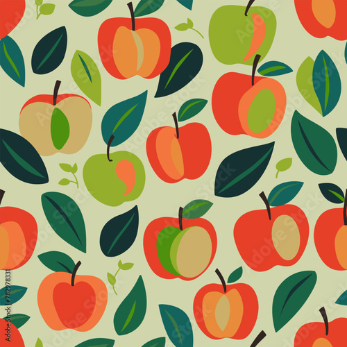 Seamless pattern with multi-colored apples in a simple flat style. Illustration for packaging design, wrapper, etc.